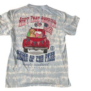 Womens Simply Southern‎ Aint that America Pick Up truck Dog Lt Blue M Cotton